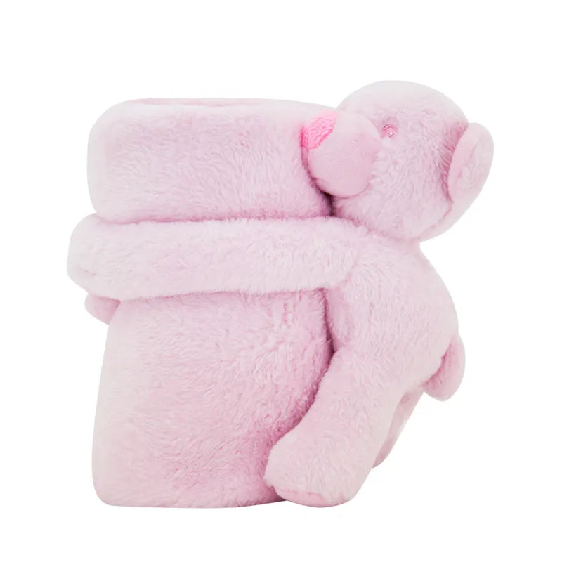 Honeyzone Baby Girl Plush Bear Toy Blanket 70X73cm Single Layer Polyester Autumn Blanket Bedding & Swaddle for Newborn Baby Girl