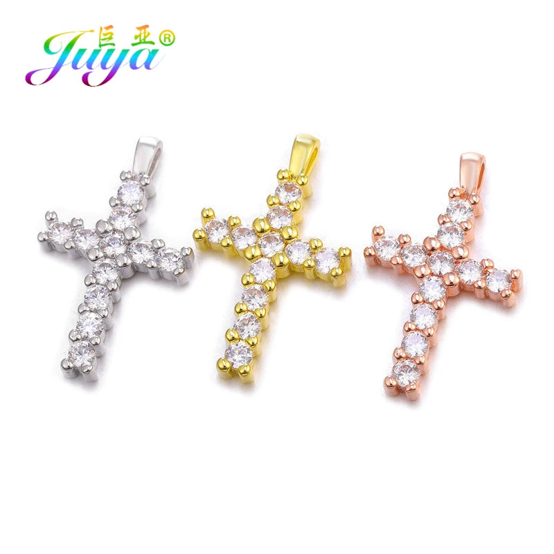 Juya 3pcs/lot DIY Religious Christian Pendant Cross Charms Accessories For Handmade Prayer Jewelry Making Supplies