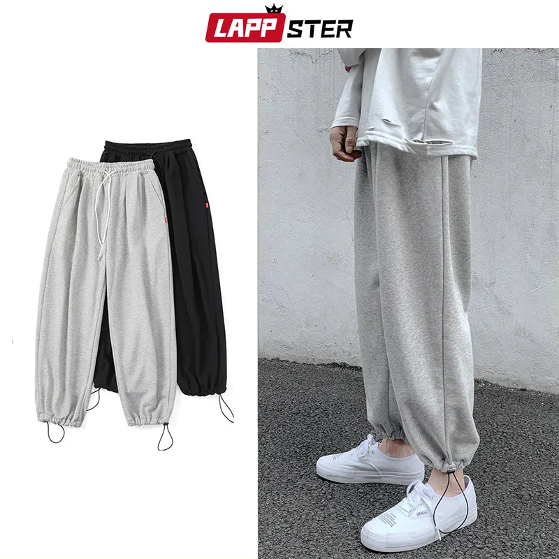 LAPPSTER Men Solid Cotton Harem Pants 2023 Mens Korean Fashions Harajuku Joggers Pants Couple Loose Black Casual Sweat Pants