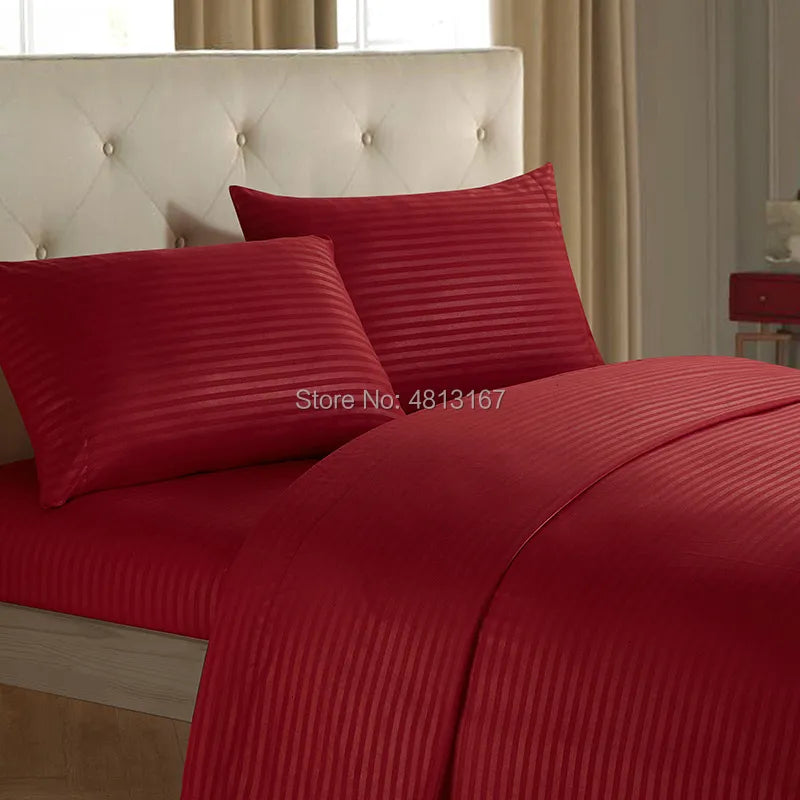 3/4pcs Bedding Sheets Set Brushed Microfiber Striped Flat sheet &Fitted Sheet &Pillow Cover Hotel Textiles Pure Color