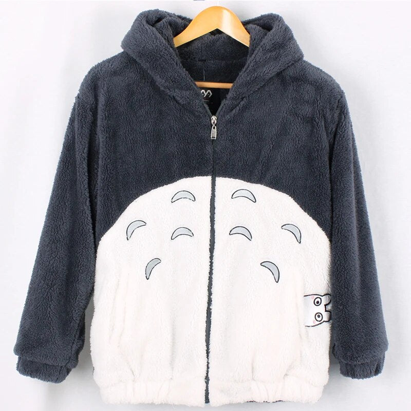 Hooded Sweatshirt Kawaii Totoro Men Women Harajuku Soft Plush Hoodies Plus Size Oversized Cosplay Jacket Coat Loose Sweatshirt