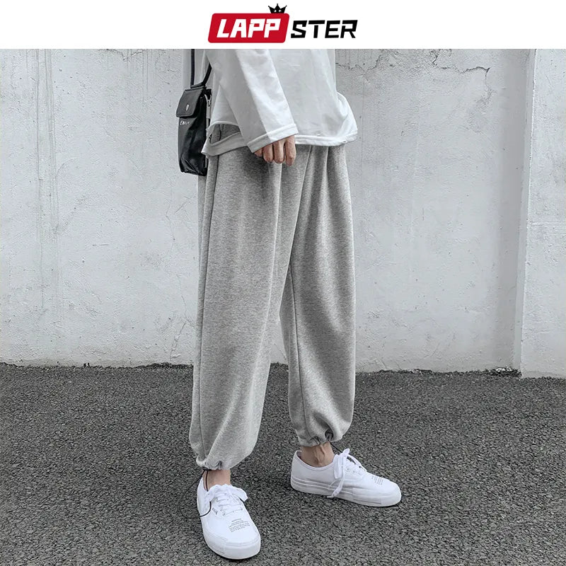 LAPPSTER Men Solid Cotton Harem Pants 2023 Mens Korean Fashions Harajuku Joggers Pants Couple Loose Black Casual Sweat Pants