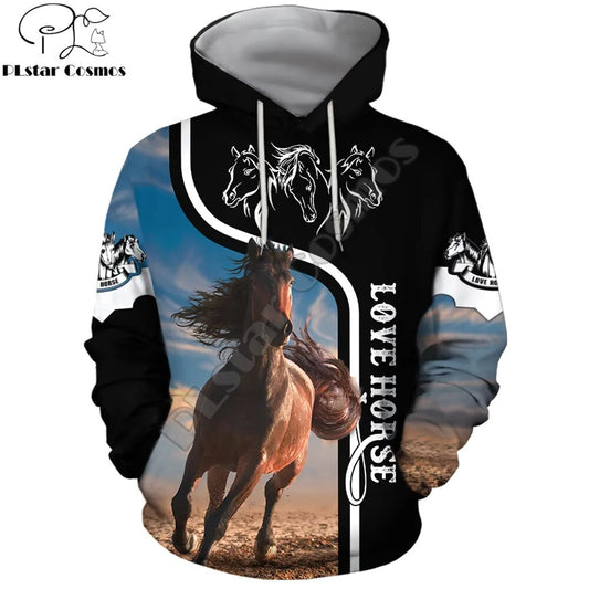 Beautiful Love Horse Design 3D Printed Mens Hoodie Streetwear Autumn Hooded Sweatshirt Unisex Casual Jacket Tracksuit DW0175