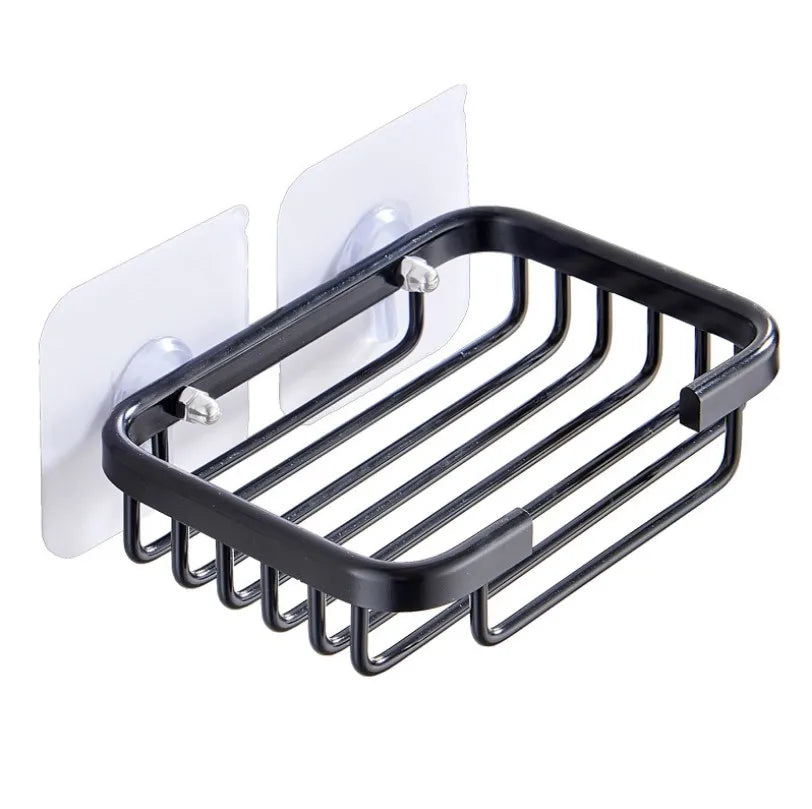 Bathroom Soap Dish Storage Holder Aluminum Nail Free Wall Mounted Soap Box Basket Square Rack Soap Case