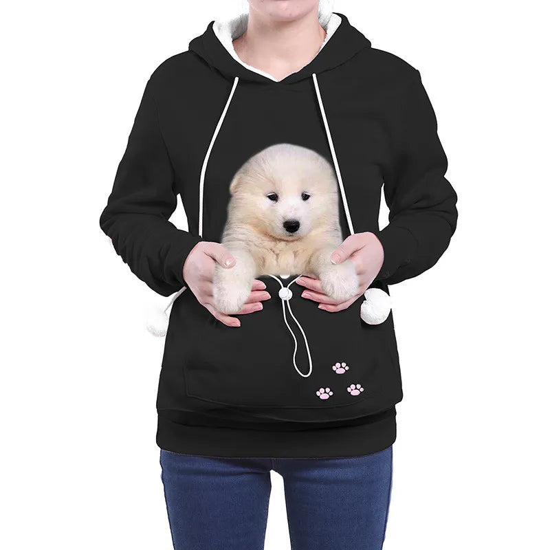 Dog Cat Lovers Women Hoodie Sweatshirts Kangaroo Dog Pet Paw Winter Pullovers Cuddle Pouch Sweatshirt Pocket Animal Ear Hooded