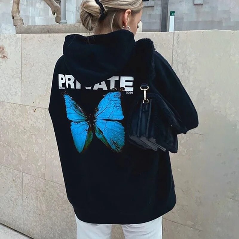 Kpop  Autumn Women Hoodie Explosion Private Butterfly Sweatshirt Hoodies Printed Long Sleeve Black Women Sweatshirt kKds Top