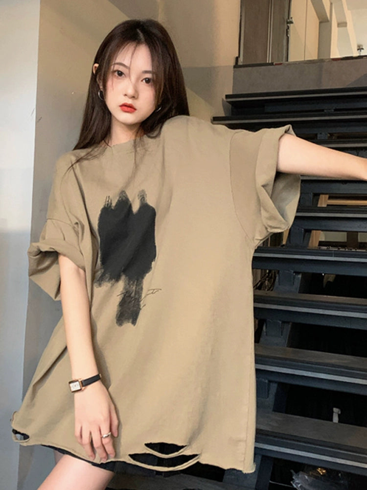 Loose Hole Fashionable and Well-Designed Niche Short-Sleeved T-shirt