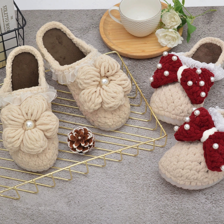 DIY Christmas Cotton Slippers Crochet Thick Ice Thread