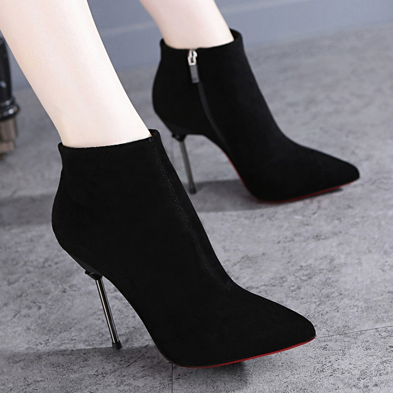 European and American Fashionable Pointed Elegant High Heel Autumn and Winter Ankle Boots