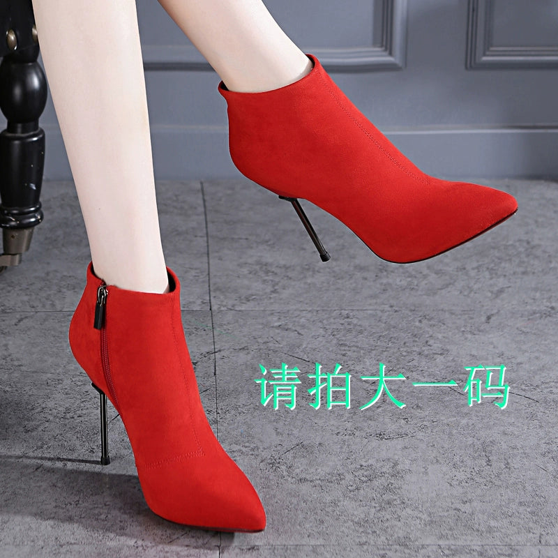 European and American Fashionable Pointed Elegant High Heel Autumn and Winter Ankle Boots