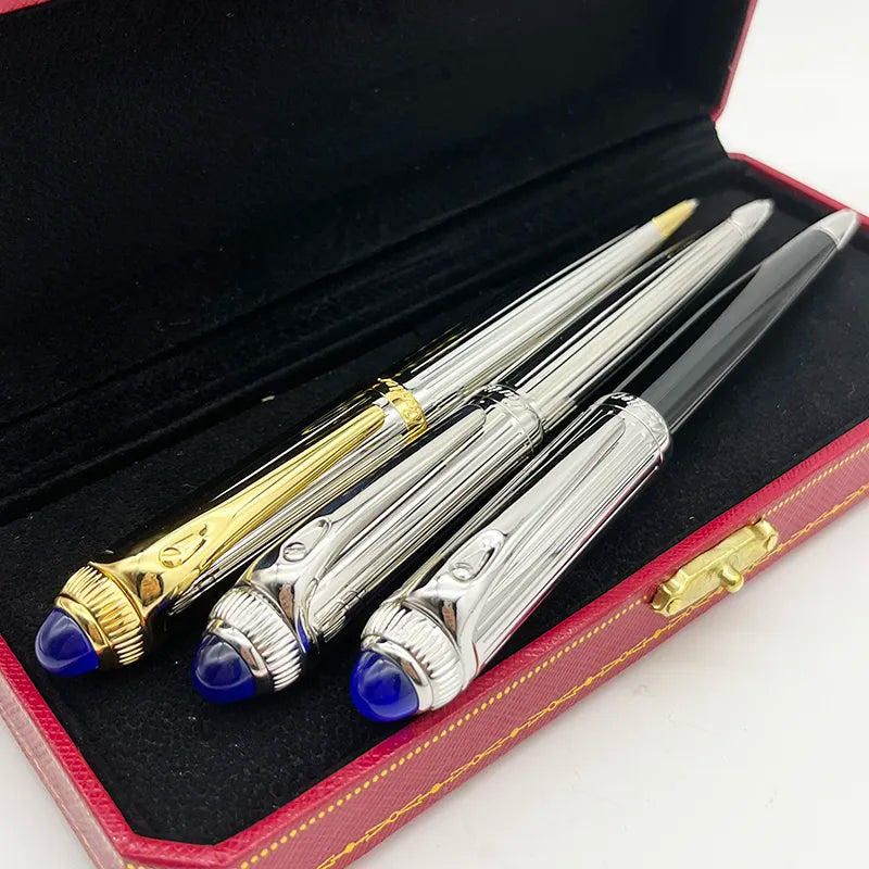 CT Luxury Quality Classic Blue Ballpoint Pen Stainless Steel Ragging Writing Smooth Office Stationery With Gem