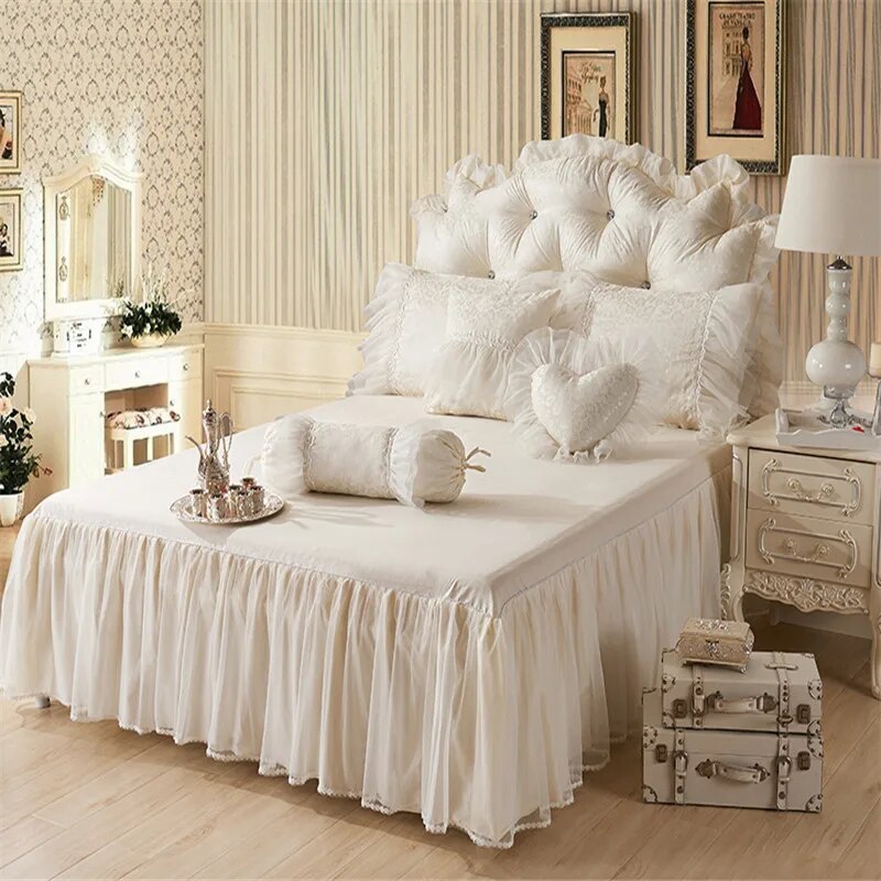 Cotton Jacquard Lace Princess Bed set Luxury Wedding Bedding Sets Queen King size Bedlinen Sheet Boho Duvet Cover Set Bedclothes