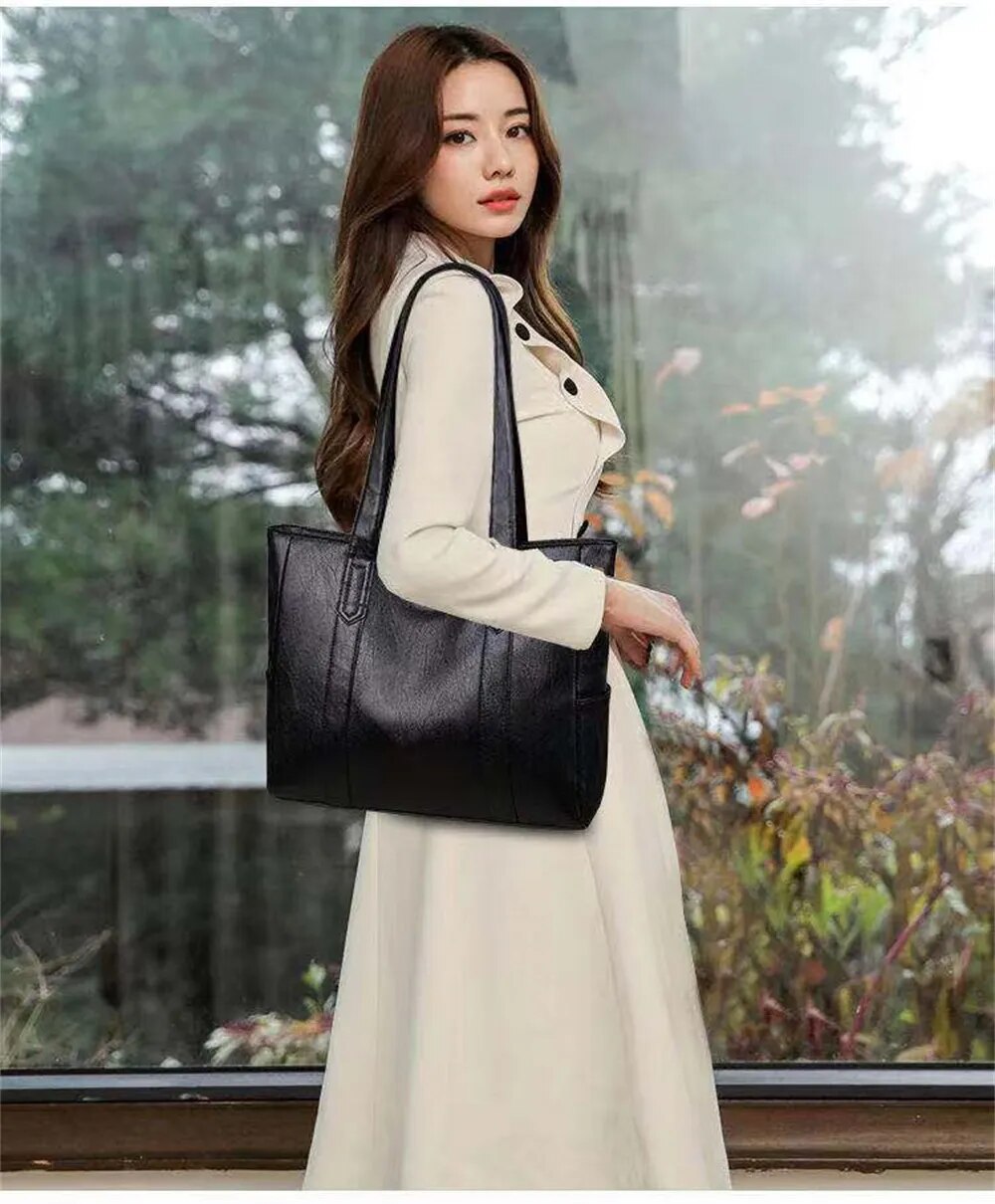 Big Soft Leather Bag Female 2023 New Tide Korean Version Of Everything Simple Large Capacity Tote Single Shoulder Handbag