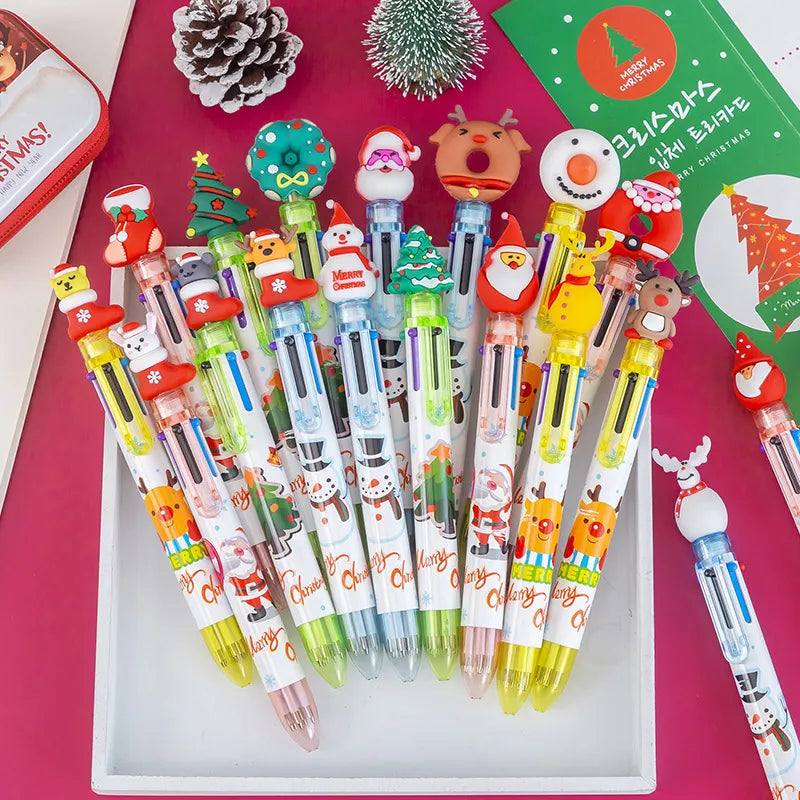 36pcs Christmas Gifts Cute Cartoon Christmas Six Color Ballpoint Pen Multicolor Pen Presspen Class Stationery Class Rewards