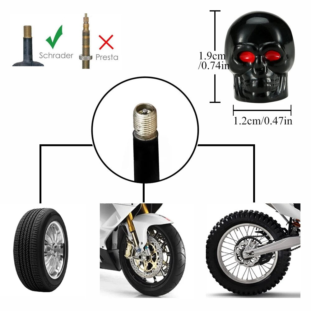 DSYCAR 4Pcs/Set Universal Car Skull Style Antirust Copper Core Fashion Motorcycle Bike Car Wheel Tyre Tires Valve Stem Caps New