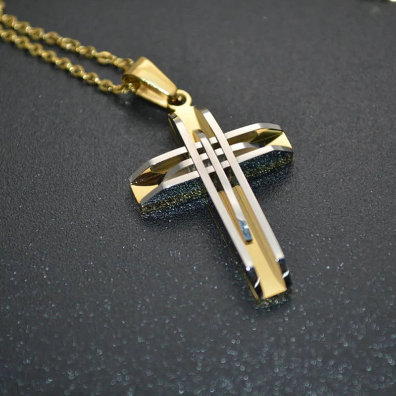 316L Stainless Steel Cross Pendants Jesus Christian Jewelry For Men and Women 50cm Chain Necklace