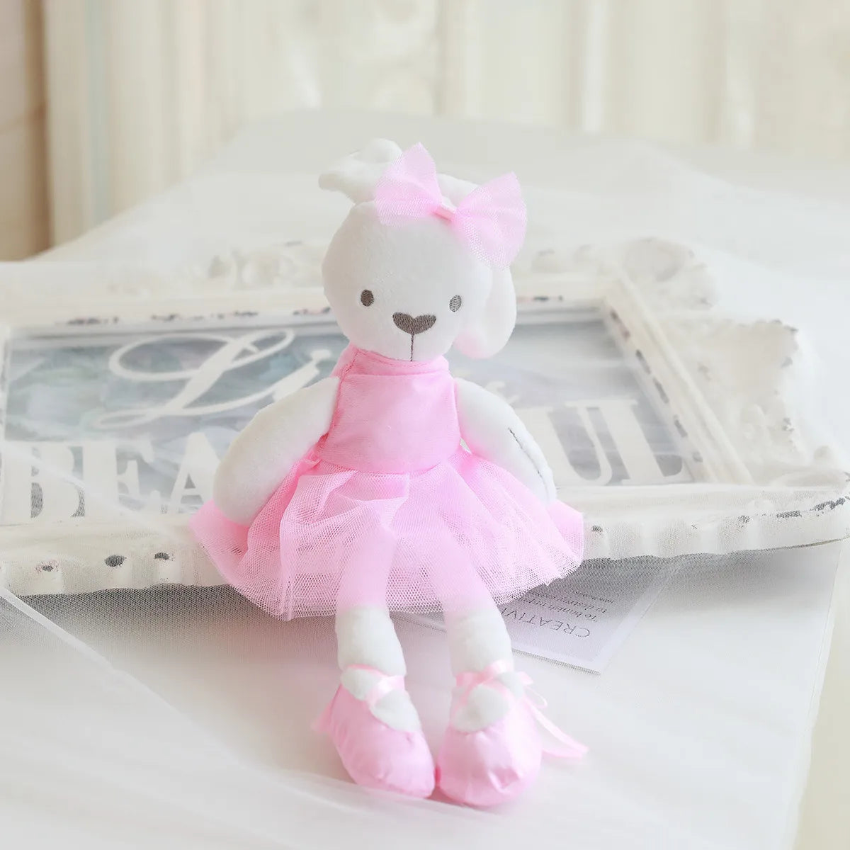 Cute Stuffed Plush Rabbit Toy For Baby Girls Kids Soft Kawaii Toy Children Big Bedding Pillow Baby Girls Bow Dress Pets Toys