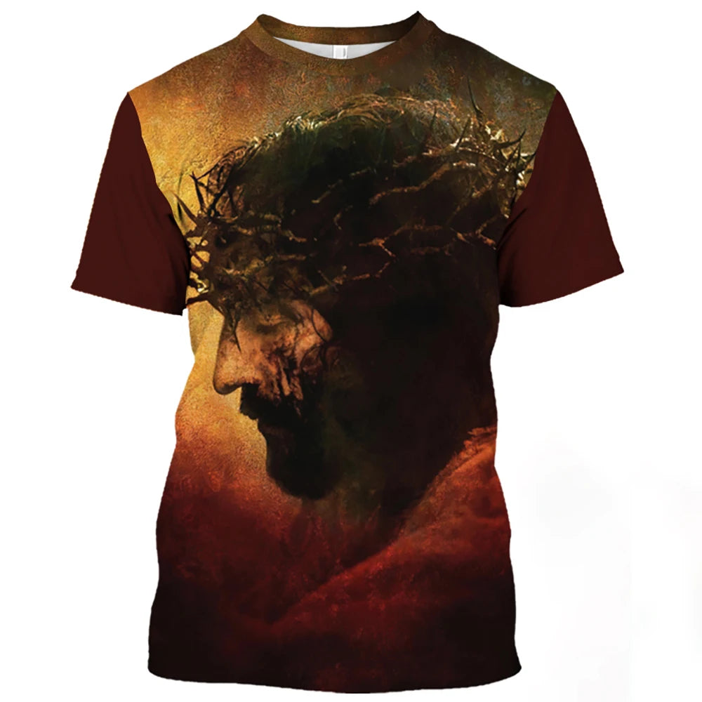 Jesus Christ Pattern T Shirt For Men Summer Casual O-Neck Oversized Short Sleeve Catholicism Print Quick-Drying Men's T-shirts