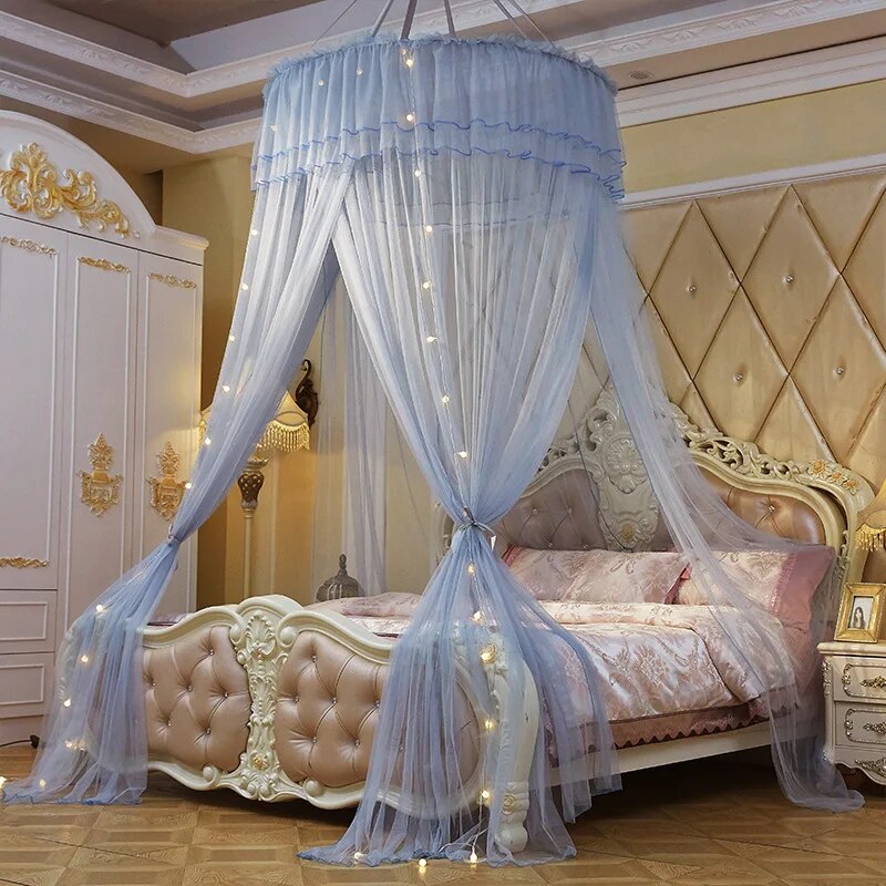 Home Large Elegant Mosquito Nets for Summer Hanging Kid Bedding Round Dome Bed Canopy Curtain Bed Tent With Night Light