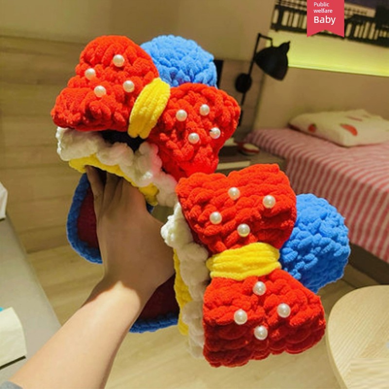 DIY Christmas Cotton Slippers Crochet Thick Ice Thread