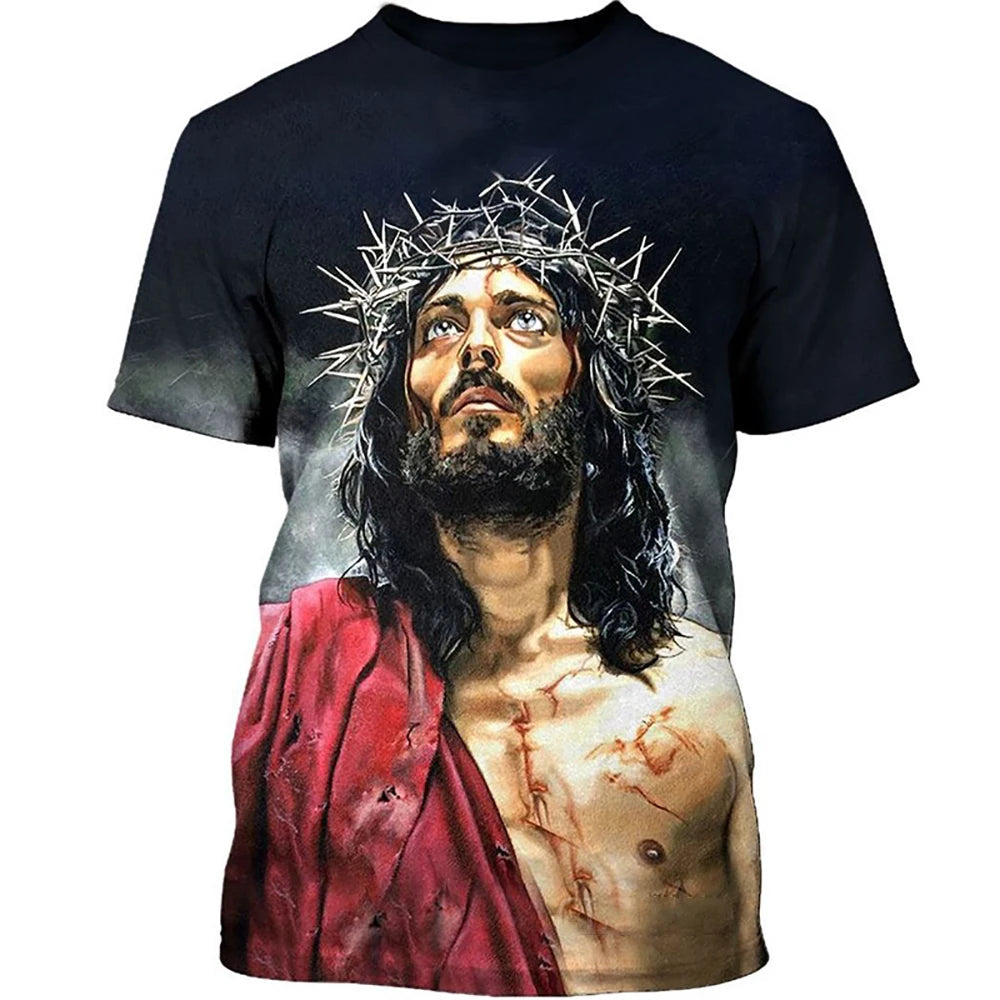 Fashion Summer Casual Streetwear Harajuku God Graphic Men Tees Tops Religion Christ Jesus 3D Print Men's T-Shirt Loose Clothing