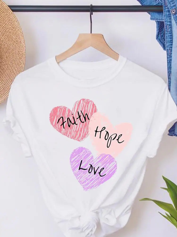 Faith Love Heart Letter Cute Short Sleeve Summer Female Graphic Tee Clothes T Women's Clothing Ladies Print Fashion T-shirts