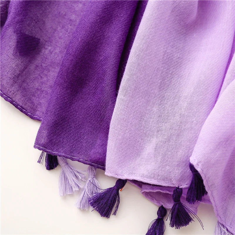 Autumn Winter Plain Ombre Purple Tassel Viscose Shawl Scarf Lady High Quality Wrap Pashmina Stole Bufandas Muslim Hijab 180*90Cm