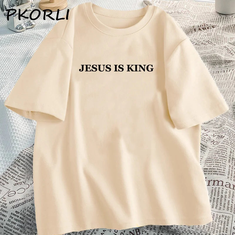 Jesus Is King T-shirt Women Casual God Is Good Tshirt Female Christian Based Clothing Faith Tee Shirt Cotton Short Sleeve Tees