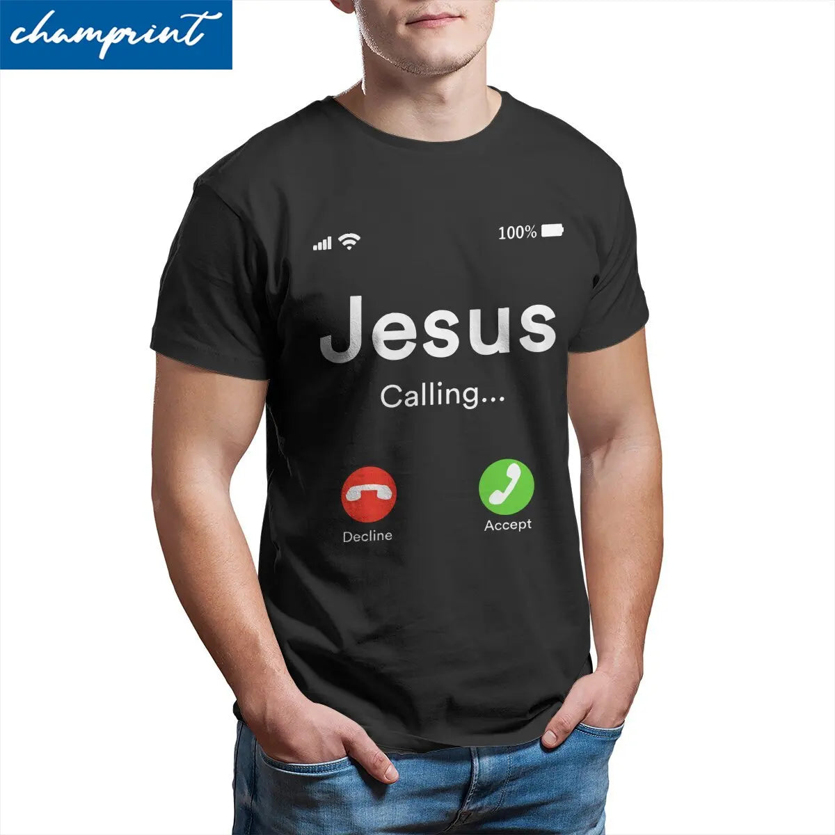 Jesus Calling Christian Faith  Men's T Shirt Christ Religion Novelty Tee Shirt Crewneck T-Shirts 100% Cotton Plus Size Clothes