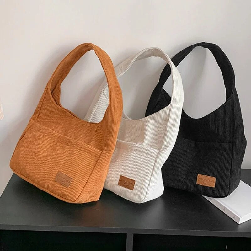 Japanese Retro Large-capacity Corduroy Bag Female New Trend Fashion All-match Shoulder Bag Student Class Tote Bag