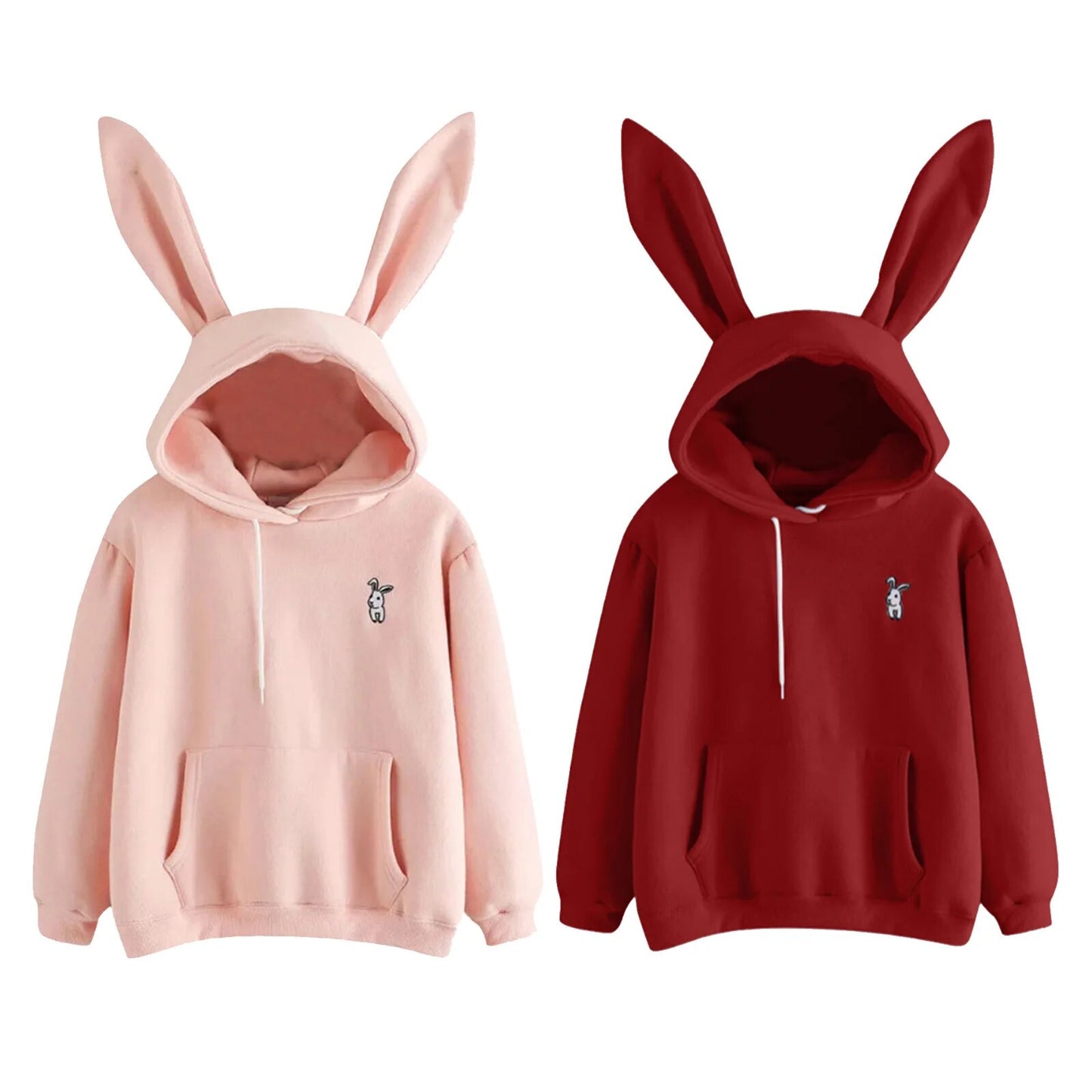 Autumn Winter Women Hoodie Pullover Girls Bunny Rabbit Ears Oversized Hoodie Solid Color Hooded Sweatshirt Jumper Tops