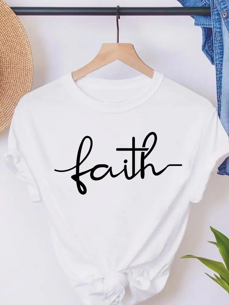 Faith Love Heart Letter Cute Short Sleeve Summer Female Graphic Tee Clothes T Women's Clothing Ladies Print Fashion T-shirts