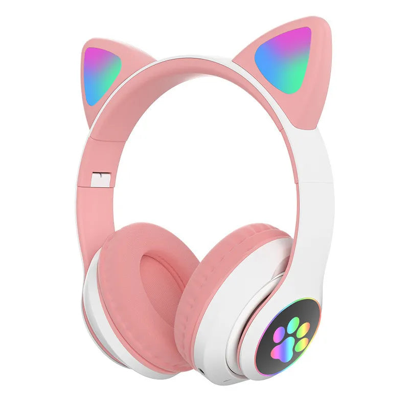 Flashing LED Cute Cat Ears Headphones Bluetooth Wireless Headset with Mic TF FM Kid Girl Stereo Music Earbud Kitten Earphon Gift