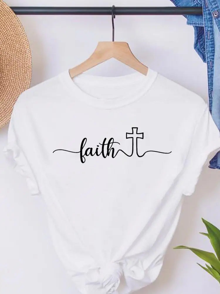 Faith Love Heart Letter Cute Short Sleeve Summer Female Graphic Tee Clothes T Women's Clothing Ladies Print Fashion T-shirts