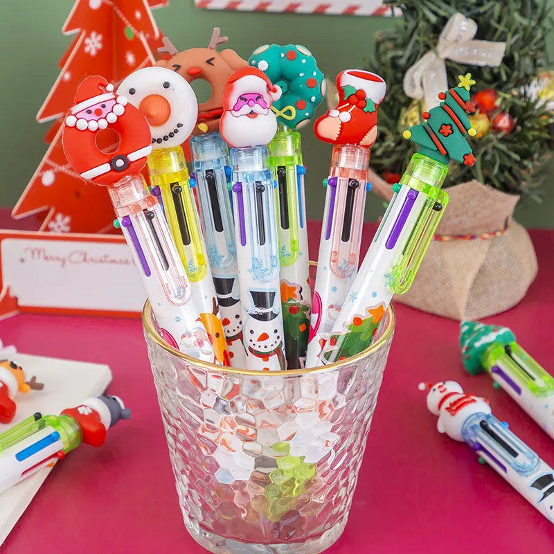 36pcs Christmas Gifts Cute Cartoon Christmas Six Color Ballpoint Pen Multicolor Pen Presspen Class Stationery Class Rewards