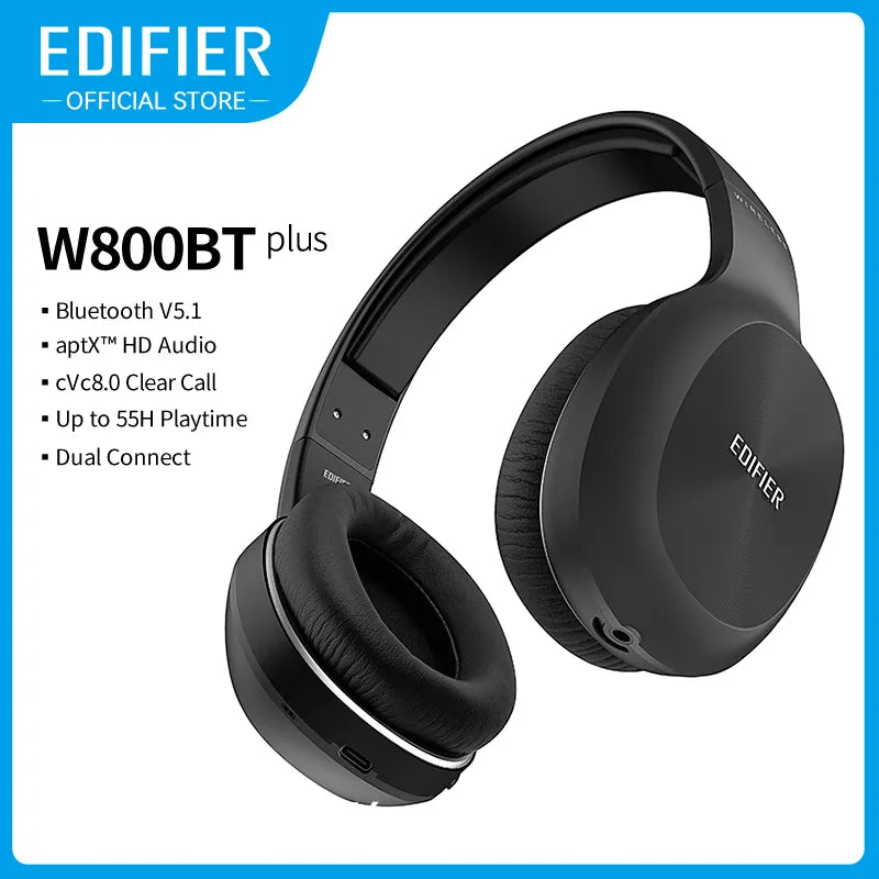 EDIFIER W800BT PLUS Bluetooth Headset Wireless Headphones Bluetooth 5.1 Up to 55 hours Playback Support aptX Noise Cancelling