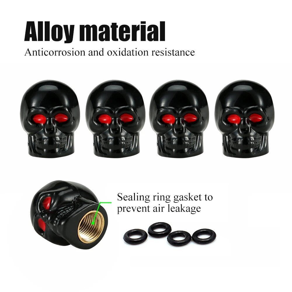 DSYCAR 4Pcs/Set Universal Car Skull Style Antirust Copper Core Fashion Motorcycle Bike Car Wheel Tyre Tires Valve Stem Caps New