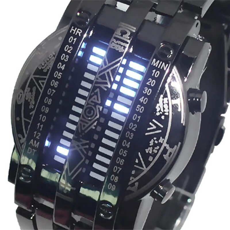 Fashion Personality Full Men Watch Steel Blue LED Binary Military Bracelet Sports Watch Wristwatch Men's Watches Gift Relogio