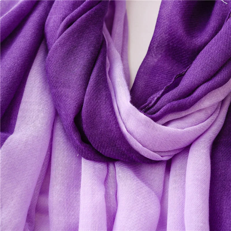 Autumn Winter Plain Ombre Purple Tassel Viscose Shawl Scarf Lady High Quality Wrap Pashmina Stole Bufandas Muslim Hijab 180*90Cm