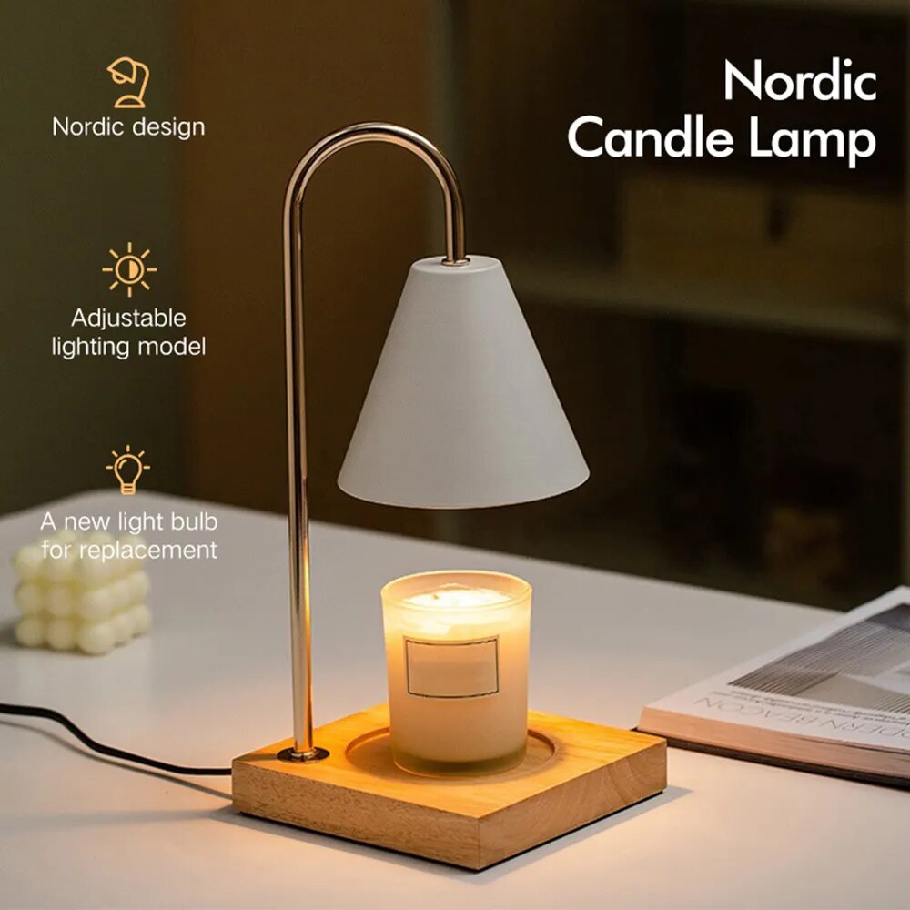 Electric Candle Warmer Wax Melting Light Aromatherapy Lamps Melt Wax Lamp Table Lamp Wooden Base Home Bedside Decoration Lamps