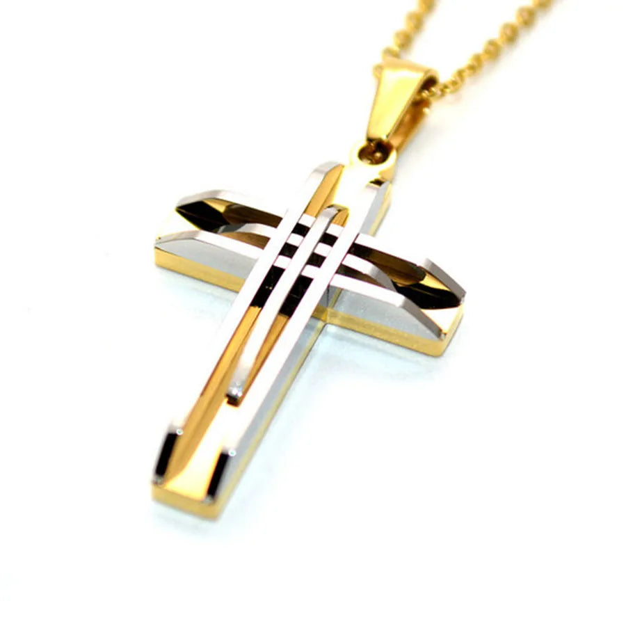 316L Stainless Steel Cross Pendants Jesus Christian Jewelry For Men and Women 50cm Chain Necklace