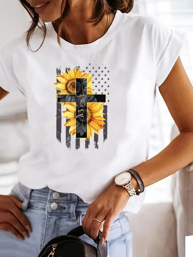 Faith Leopard Watercolor 90s Clothes Graphic T-shirt Fashion Short Sleeve Print T Shirt Clothing Tee Women Summer Female Top