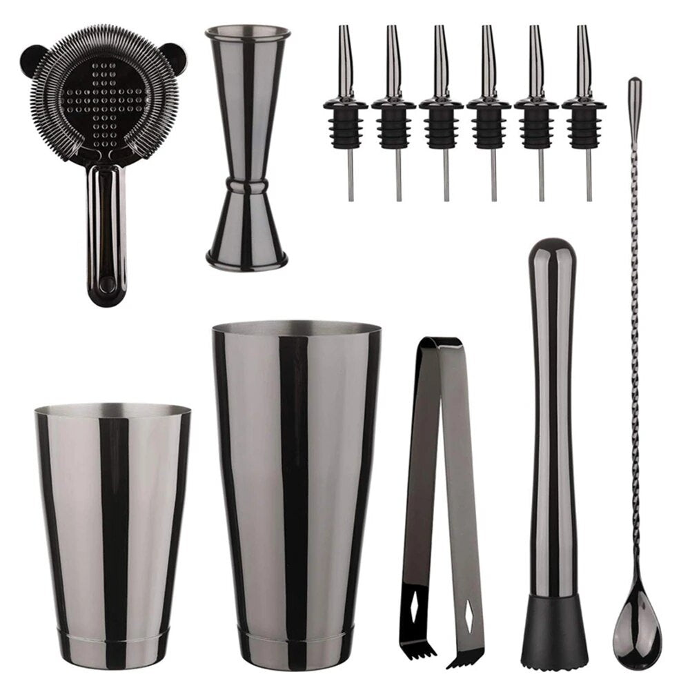 Cocktail Shaker Bar Set: 2 Weighted Boston Shakers,Cocktail Strainer, Jigger,Muddler and Spoon, Ice Tong and 6 Bottle Pourer