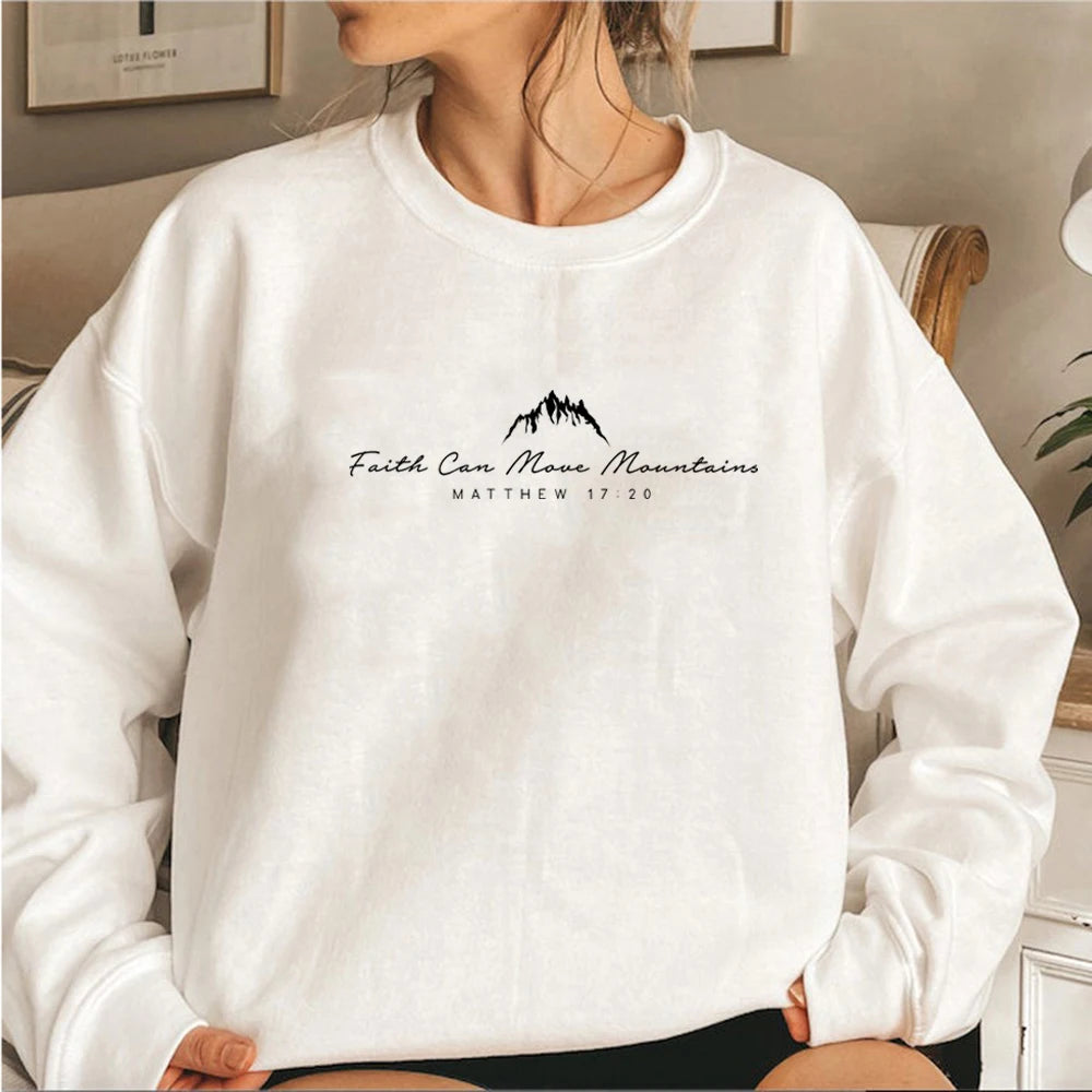 Faith Can Move Mountains Sweatshirt Christian Clothing Faith Hoodie Cute Religious Pullover Women Christian Sweater Graphic Top