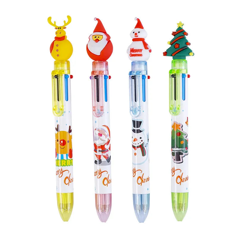 36pcs Christmas Gifts Cute Cartoon Christmas Six Color Ballpoint Pen Multicolor Pen Presspen Class Stationery Class Rewards