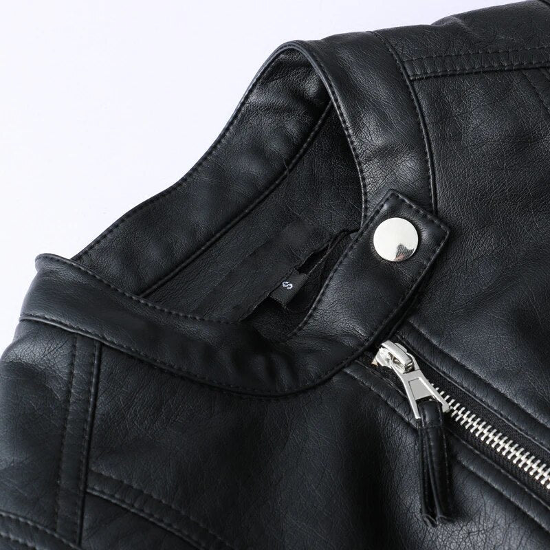 FTLZZ European Style O Neck PU Leather Jacket New Fashion Motorcycle Leather Outwear Women Slim Biker Coat Basic Streetwear