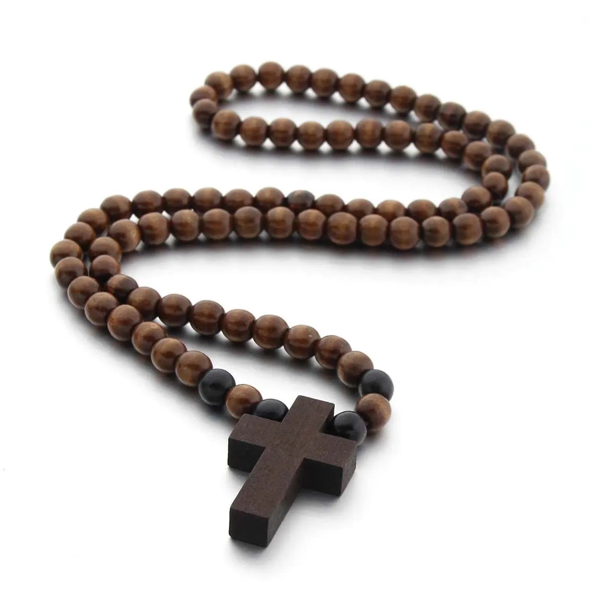 Cool Wooden Cross Beaded Necklace for Men and Women Beads Chain Natural Wood Christian Accessories