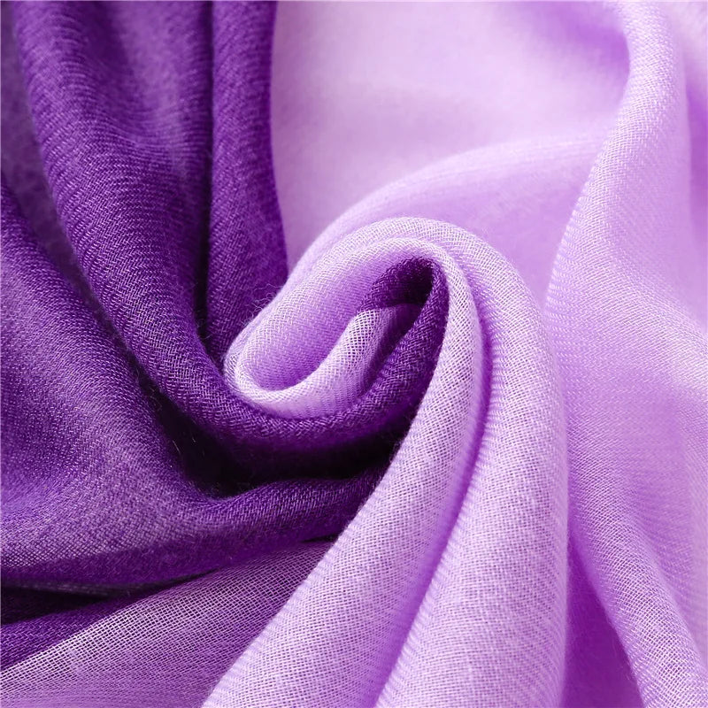 Autumn Winter Plain Ombre Purple Tassel Viscose Shawl Scarf Lady High Quality Wrap Pashmina Stole Bufandas Muslim Hijab 180*90Cm