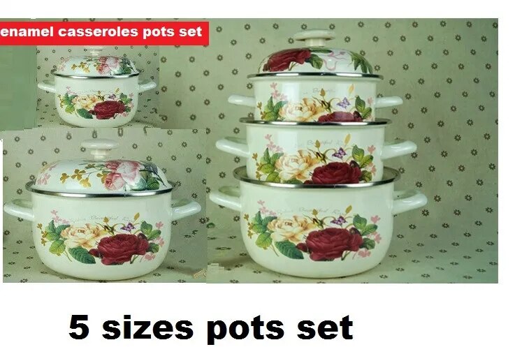 Free Shipping 10pcs  Enamel Cooking Pots Set Casserole Stew Pot Soup pot Milk Pot 16/18/20/22/24cm Selection