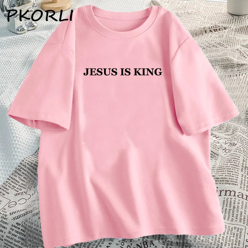 Jesus Is King T-shirt Women Casual God Is Good Tshirt Female Christian Based Clothing Faith Tee Shirt Cotton Short Sleeve Tees